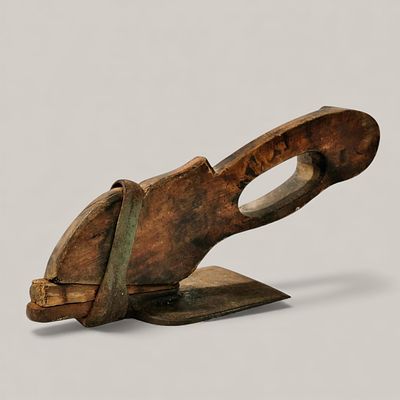 ADZE. ANTIQUE WOOD AND IRON ADZE - with a wooden wedge and an iron clamp to connect the wooden 