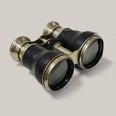 IRIS PARIS BINOCULARS - silver-plated bronze binoculars, leather-covered, from the Iris brand 