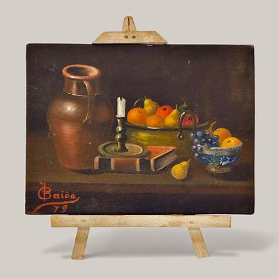 BAI&Ocirc;A. STILL LIFE OIL PAINTING - original on platex from the second half of the 20th century 
