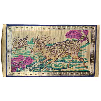 MAT. Straw animal painting with geometric border. Dim: 90x165 cm. Notes: signs of use.