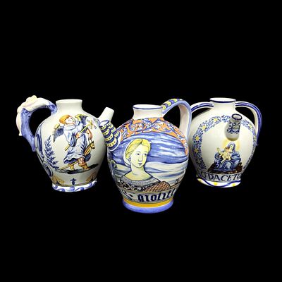 CETOSA. Set composed of 3 pharmacy syrup bottles in faience. Dim: 24 cm (largest)