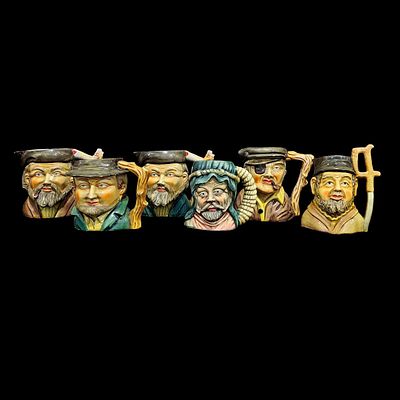 BEER MUGS. Set of 6 faience mugs, various figure decoration. Dim: 20x15 cm.