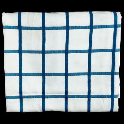 COTTON. Checked cotton tablecloth, white and blue. Dim: 220x140 cm. Note: signs of storage and stains