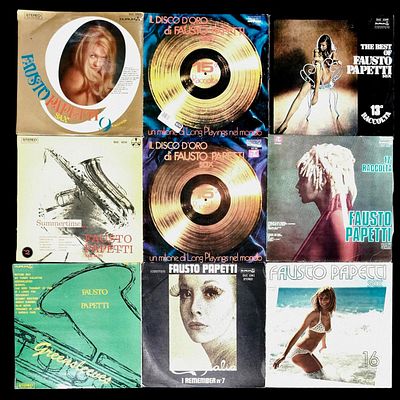 VINYL. Set of 9 x 33 rpm records, Fausto Papetti collection, as can be seen in the photograph. 