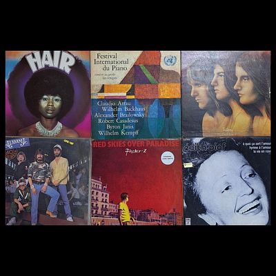 VINYL, VARIOUS ARTISTS. VINYL - Set of 6 vinyl records, 33 rpm LPs, by various artists, signs of use