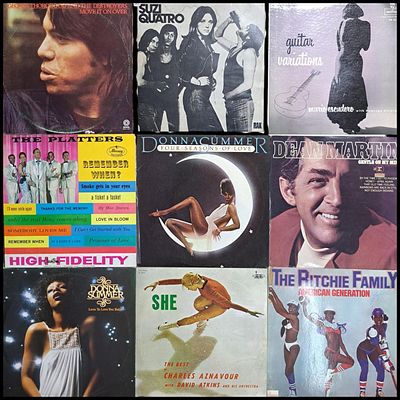 VINYL, VARIOUS ARTISTS. VINYL - Set of 9 vinyl records, 33 rpm LPs, by various artists, signs of use