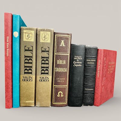 RELIGIOUS BOOKS. Set of 8 books, including Holy Bible, Sacred Scriptures, Daily Roman Missal 