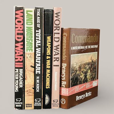 WAR. Set of 6 books alluding to war,"Journal of the War", "World War I Weapons &amp; War 