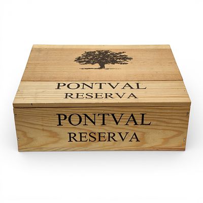 PONTVAL RED WINE. Wooden box with 6 bottles of Pontval Reserva 2004 wine.