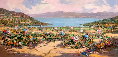 GABREIL CASARRUBIOS. Gabriel Casarrubios Oil on canvas. Title: Harvest. Signed. Dimensions: 50x100cm.