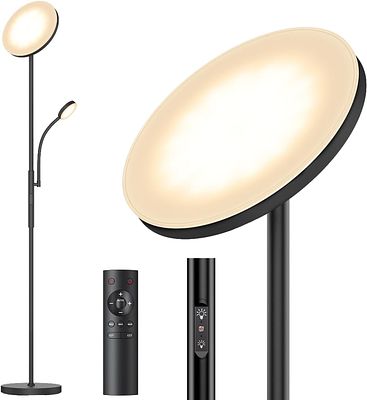 FLOOR LAMP. Kary Torchiere floor lamp with reading light, 35W/3500 lumens. Note: illustrative photo.