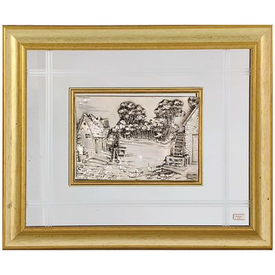 925 LAMINATED SILVER HIGH RELIEF. Wooden frame with old gold finish, mirror background with 