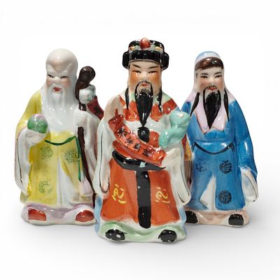 IMMORTALS - STATUETTES FROM CHINESE MYTHOLOGY. Set of 3 porcelain figures representing Oriental 