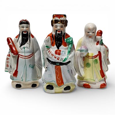 IMMORTALS - STATUETTES OF CHINESE MYTHOLOGY. Set of 3 porcelain figures representing the 3 main 