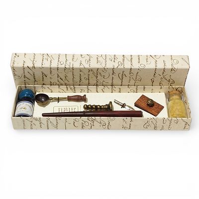 ORIENTAL WRITING SET. Box with new classic oriental writing set including a wooden handle dip 