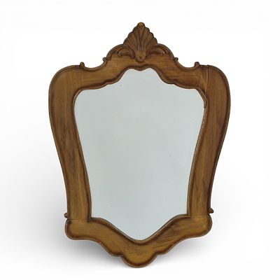 WOODEN FRAMED MIRROR. Mirror, cut glass, wooden frame. Dimensions: 72x50cm. Note: wood requires 
