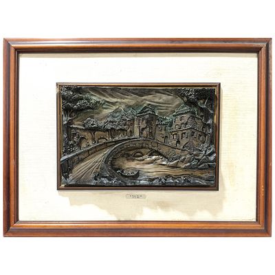 EMBOSSED PICTURE, STERLING SILVER A.G. 925. Antique picture, with relief in sterling silver A.G. 