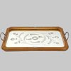 TRAY WITH APPLICATIONS. Old wooden tray with a Venetian-style engraved mirror base with metal Image - 1