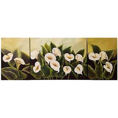 TRIPTICO - &Oacute;LEO SOBRE TELA. Original &oacute;leo sobre tela (Triptico), assinado. Motivo: Jarros - 