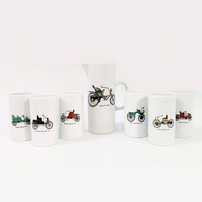 PORCELANA ARTIBUS. Sevi&ccedil;o completo constituido por jarro e 6 copos de vinho em porcelana da 