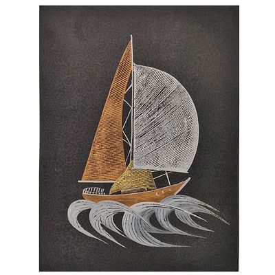 T&Eacute;CNICA MISTA SOBRE CART&Atilde;O. Original - T&eacute;cnica mista sobre cart&atilde;o com motivo de veleiro. 