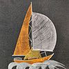 MIXED MEDIA ON CARD. Original - Mixed media on card with sailboat motif. Dimensions: 50 x 37 cm.Image - 1