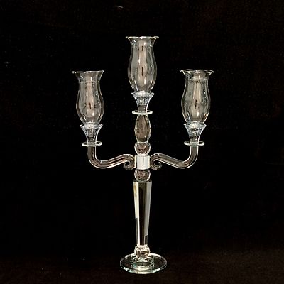 CLASSIC CRYSTAL CANDELABRA. Classic crystal candelabra with three arms, candle holder. Elongated 