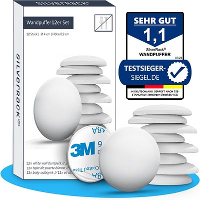 12 SELF-ADHESIVE DOOR DAMPERS. Set of 12 self-adhesive white dampers that protect walls and 