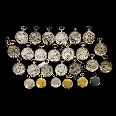 LOTE DE 26 REL&Oacute;GIOS DE BOLSO VINTAGE. Marca Argus com decora&ccedil;&atilde;o ornamentada e relevada nas suas 