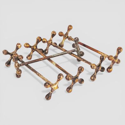 6 DESCANSOS DE TALHERES VINTAGE. Em metal banhado a prata fina. Utilizada para apoiar facas 