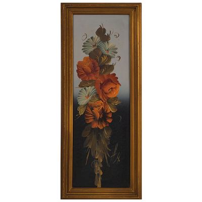 PINTURA A &Oacute;LEO. Pintura a &oacute;leo s/ platex, arranjo floral, assinado. Dimens&otilde;es: 50x20 cm.