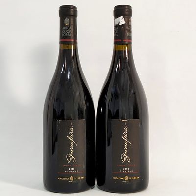 BORBA COOPERATIVE WINERY GARRAFEIRA 2001. Two bottles of Garrafeira red wine, Adega Cooperativa 