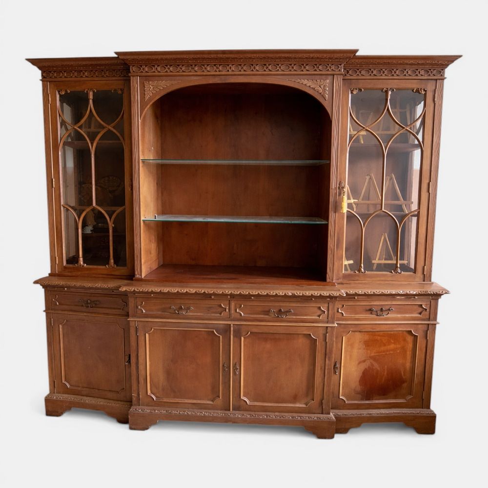 MAHOGANY DINING ROOM CABINET. Two-body classic style dining room cabinet, often associated with 