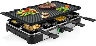 TRISTAR 3-IN-1 RACLETTE. 3-in-1 raclette for 8 people with cooking stone, grill, and 