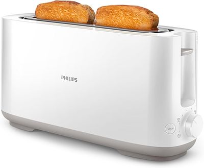 PHILIPS TOASTER WITH LONG SLOT. Toaster with a long slot, 8 browning levels, and defrost 