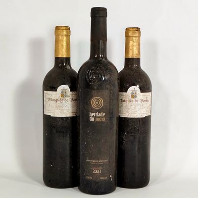 ALENTEJO RED WINE SELECTION. Set of 2 bottles of Marques de Borba Tinto 1998 and 1 bottle of 