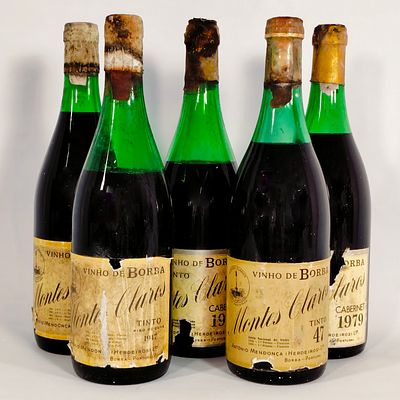 MONTES CLAROS RED WINE. Bottles of Montes Claros wine, including 1947, 1979.