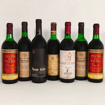 RED WINE SELECTION. Bottles of red wine, 2 'tinto da talha' from 1999. 1 bottle from 1990, 1 