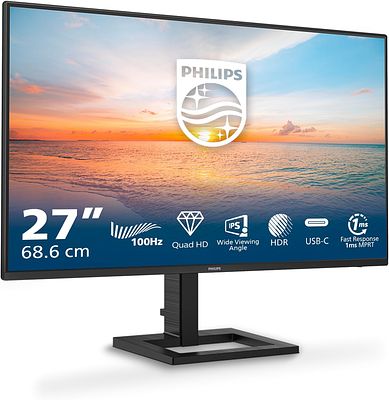 PHILIPS 27" QUAD HD MONITOR WITH USB-C. 27" monitor with 2560x1440 resolution, 100Hz, integrated 