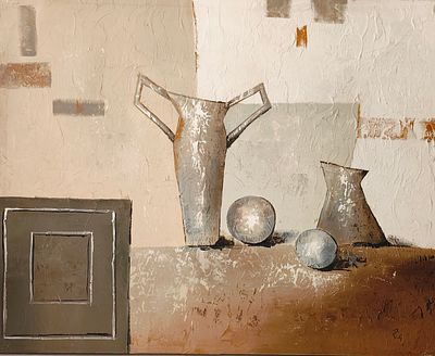 ROCHA. Original mixed media painting on canvas, signed, 'Still Life' motif. Dimensions: image 
