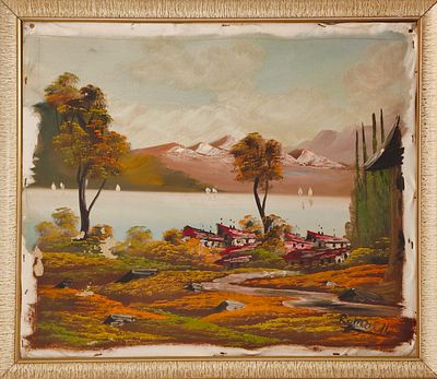 ROMANELLI. Original oil painting on canvas, signed, 'Landscape' motif. Dimensions: image area 