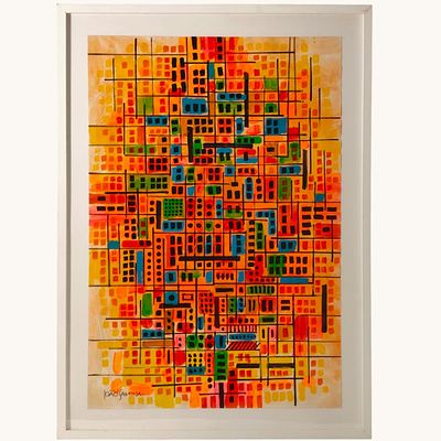 JO&Atilde;O SAMINA. Original acrylic painting on paper, signed, dated 2018, title "Cities II". Dim: 