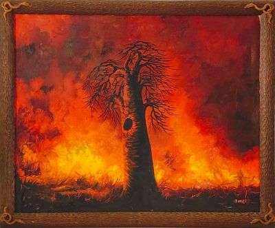 ALMEIDA. Original oil painting on canvas, signed, motif "African Landscape". Dim: image size 
