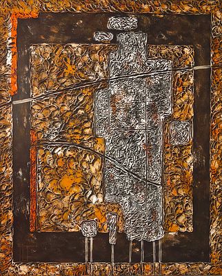 MARIANA NOGUEIRA. Original mixed media painting on canvas, signed, motif "Abstract". Dim: image 
