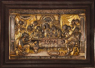 THE LAST SUPPER OF JESUS. Embossed metal plate, motif "The Last Supper of Jesus". Dim: image 