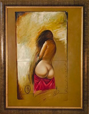 FERNANDA ROMANO. Original oil painting on canvas, signed, motif "Female Nude". Dim: image 100x75 