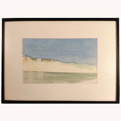 LANDSCAPE. Watercolor painting on paper, motif "Landscape". Dim: image 28x46 cm. Dim: frame 53x73 cm