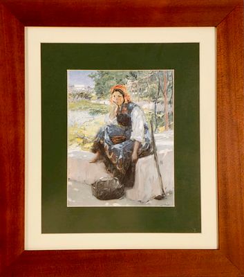 PEASANT WOMAN. Decorative print on paper, motif "Peasant Woman". Dim: frame 50x45 cm
