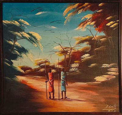 A. COSTA (P.R.A.). Original oil painting on platex, signed, motif "Landscape with Figures". Dim: 