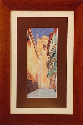 TOWNSCAPE. Decorative print on paper, motif "Townscape". Dim: frame 59x40 cm